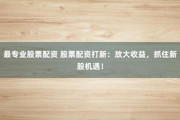 最专业股票配资 股票配资打新：放大收益，抓住新股机遇！