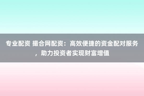 专业配资 撮合网配资：高效便捷的资金配对服务，助力投资者实现财富增值