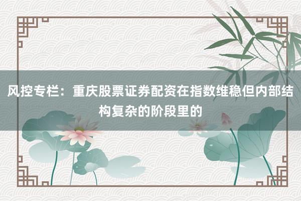 风控专栏：重庆股票证券配资在指数维稳但内部结构复杂的阶段里的