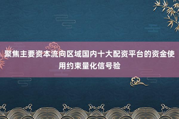 聚焦主要资本流向区域国内十大配资平台的资金使用约束量化信号验