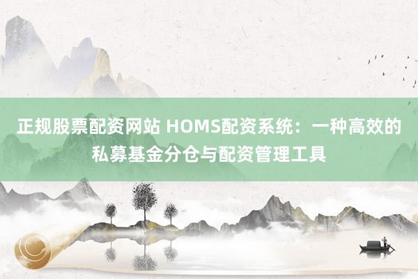 正规股票配资网站 HOMS配资系统：一种高效的私募基金分仓与配资管理工具