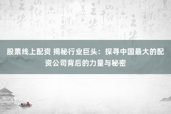 股票线上配资 揭秘行业巨头:探寻中国最大的配资公司背后的力量与秘密